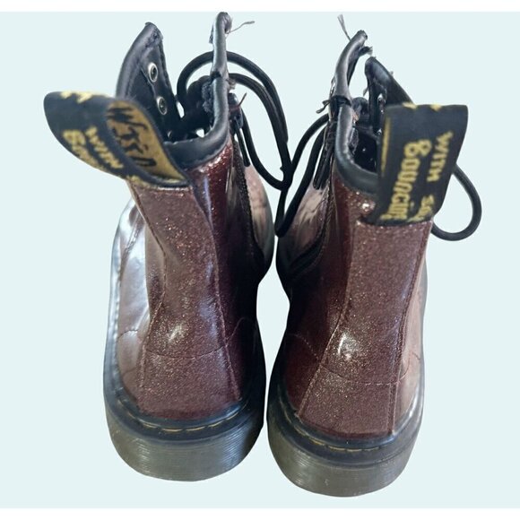 DR MARTENS Kids Youth Side Zippers Boots Shoes Burgundy Sparkle Glitter … - Picture 6 of 8